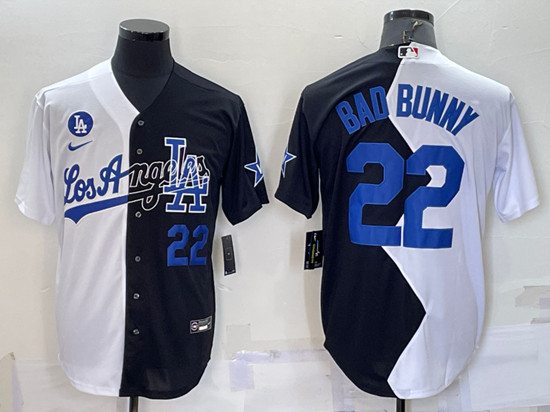 Men's Los Angeles Dodgers #22 Bad Bunny 2022 All-Star White/Black Split Cool Base Stitched Baseball Jersey